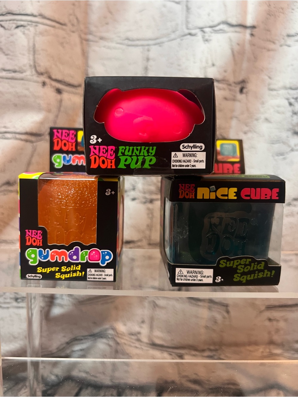 Nee Doh Funky Pup, Gumdrop, & Nice Cube Bundle- Pink, Orange, Blue